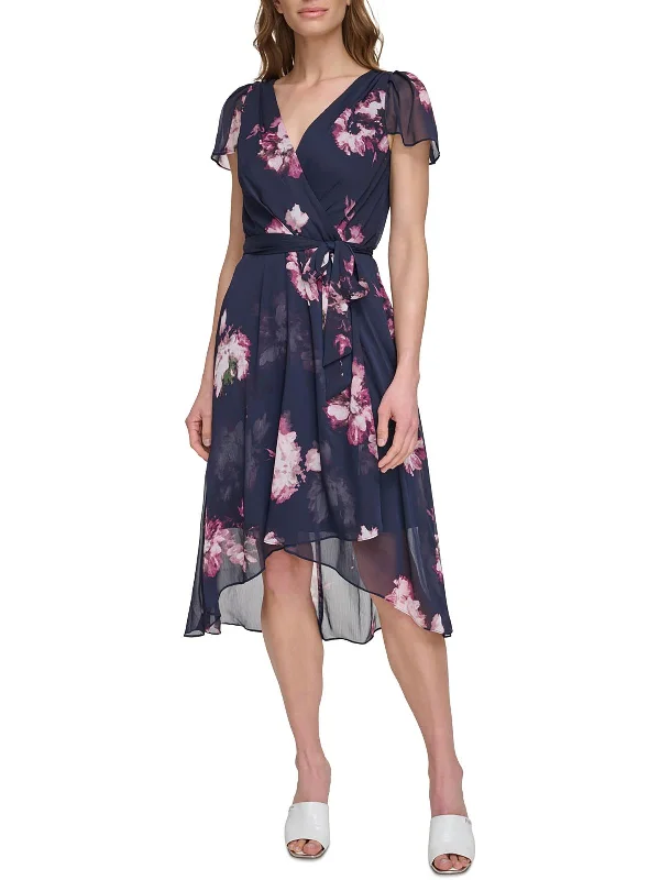 Trendy Boutique Online Petites Womens Floral Print Crepe Midi Dress