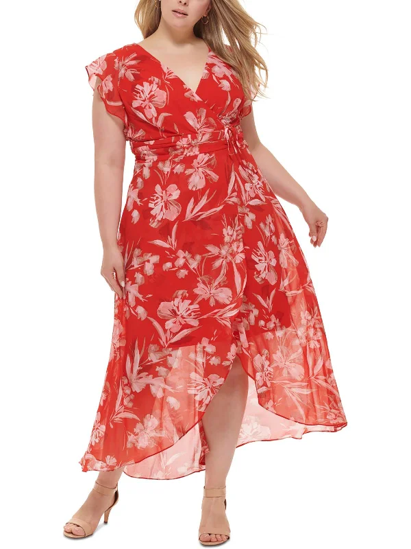 Luxury Fashion Plus Womens Chiffon Floral Maxi Dress