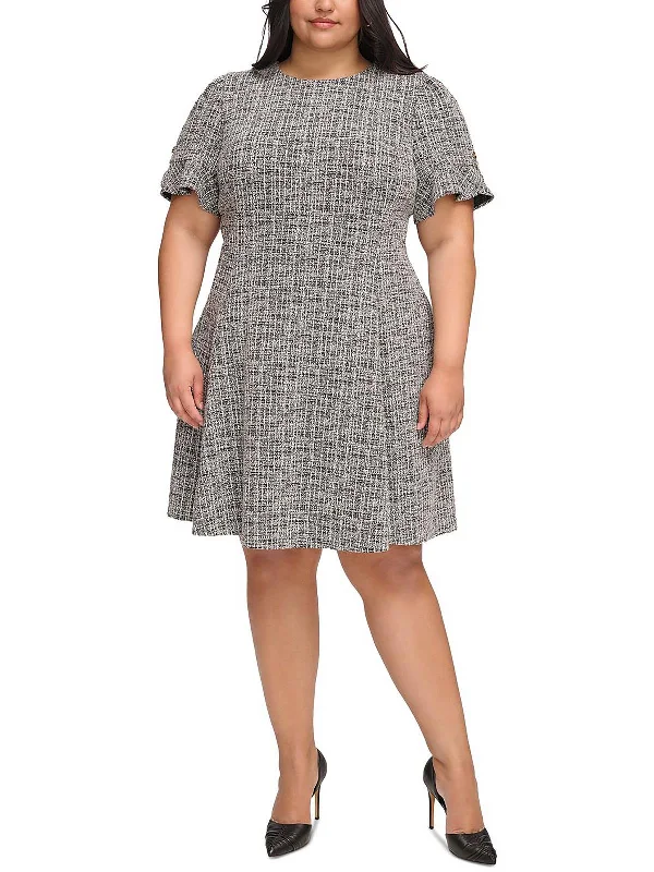 Sale Clearance Plus Womens Printed Knit Fit & Flare Dress