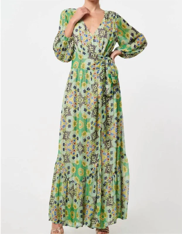 Absurdly Cheap Sale Shani Printed Shimmer Maxi Wrap Dress In Green Multi