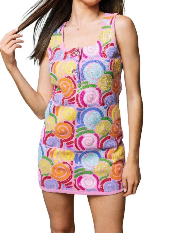 Quality Driven Apparel Squiggle Tank Dress In Pink Multi