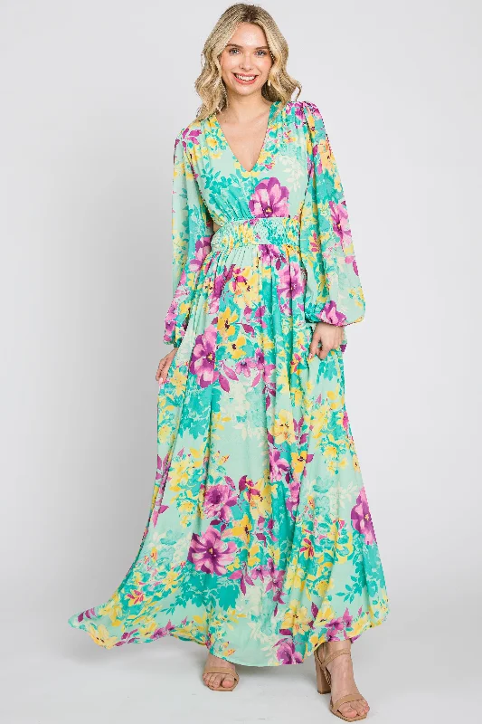 Best Sellers Turquoise Floral Side Cutout Maxi Dress