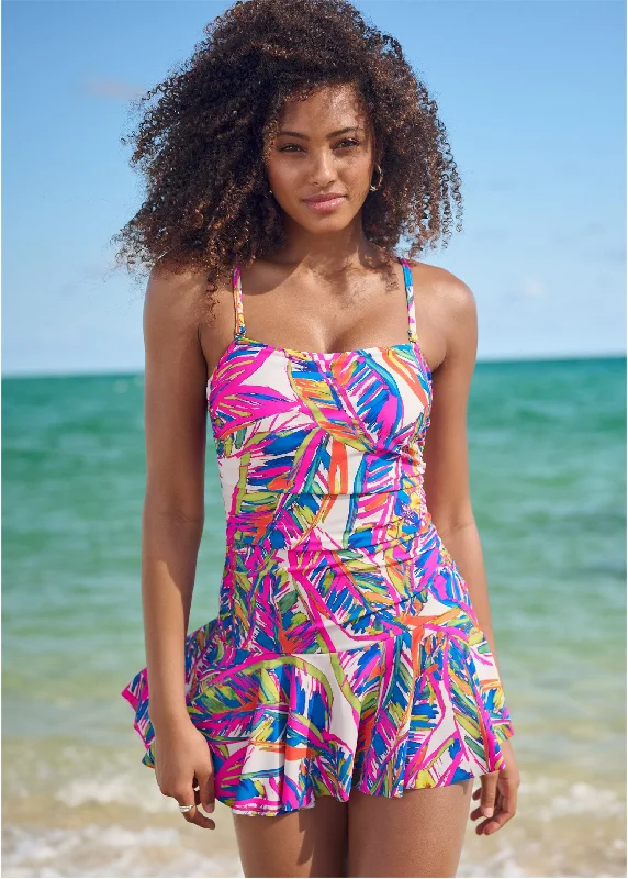 Top 10 Women's Online Clothing Stores Skirted Bandeau Swim Dress - Bright Palm