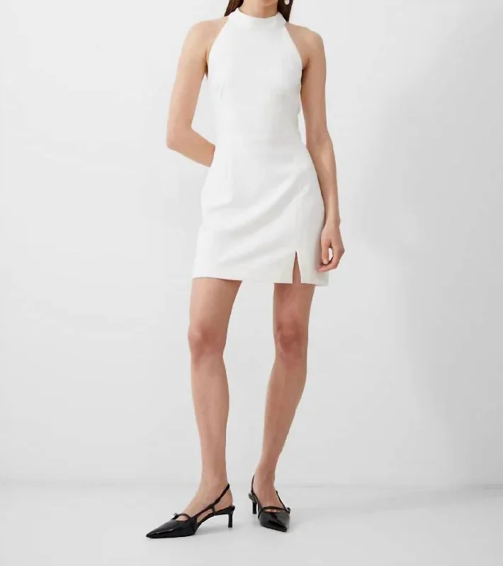 Boutique Styles Whisper High Neck Mini Dress In White