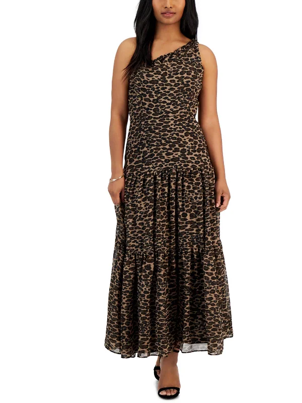 Vintage Fashion Womens Animal Print Chiffon Maxi Dress