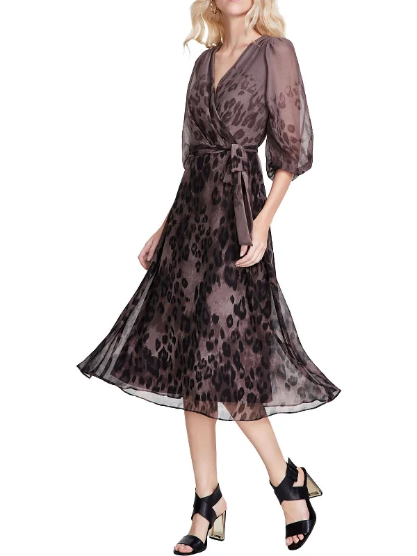 Gorgeous Glamour Collection Womens Animal Print Chiffon Wrap Dress