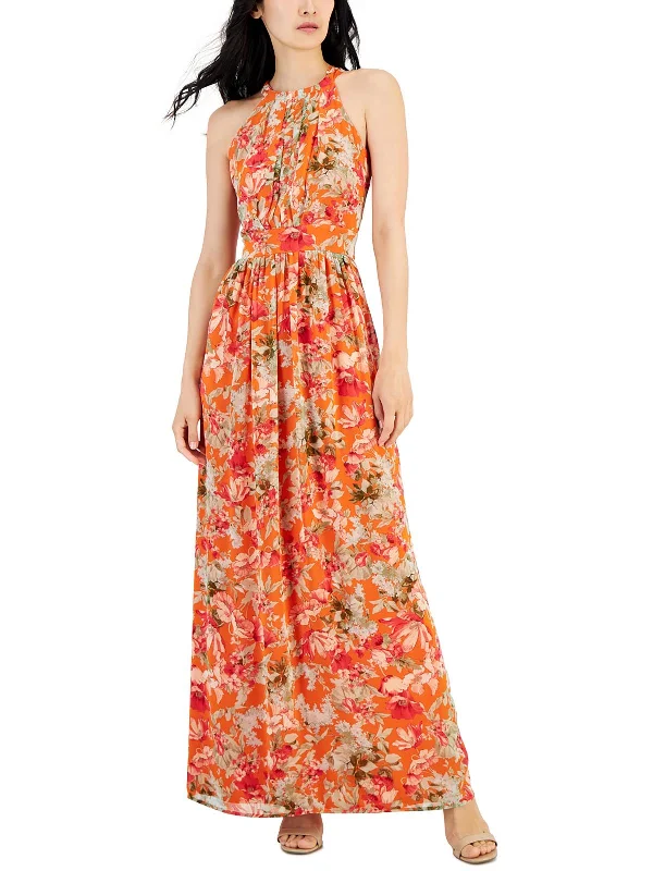 Eclectic Fashion Womens Chiffon Maxi Halter Dress