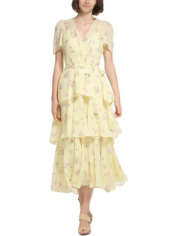 Online Boutiques Womens Chiffon Tiered Midi Dress