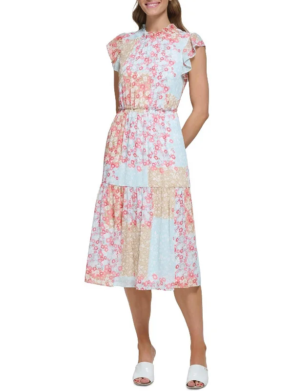 Women's Fashion Clothing Womens Floral Tiered Midi Dress