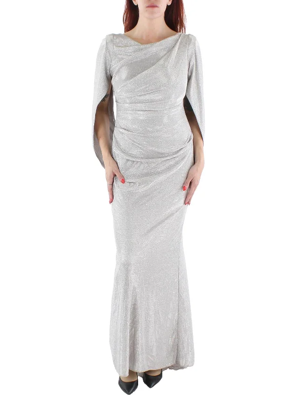 Limited Time Offers Womens Metallic Cape Sleeve Evening Dress