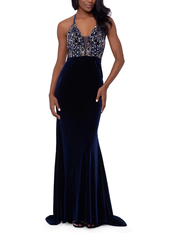 Big Sale Event Womens Velvet Embellished Evening Dress