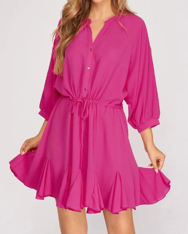 Special Occasion Wear Woven Dress In Hot Pink