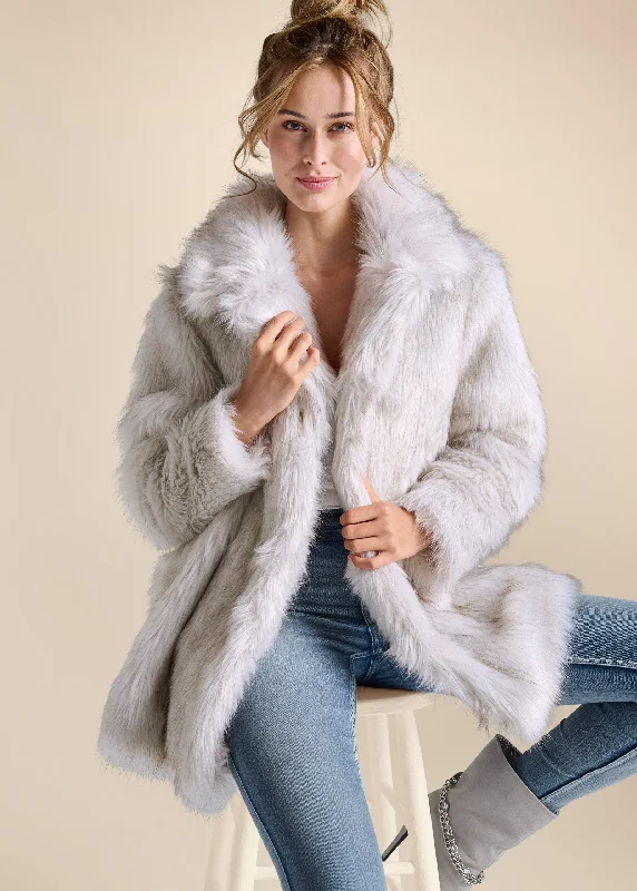 Must Haves Luxe Mid-Length Faux Fur Coat - Grey