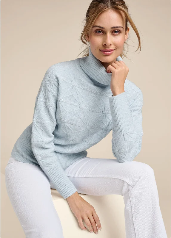 Women's Clothing for Every Occasion Diamond Cable Turtle Neck Sweater - Light Blue