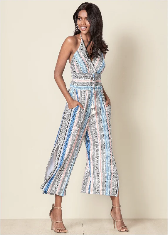 Outfits For Women Tassel Halter Jumpsuit - Light Blue Multi