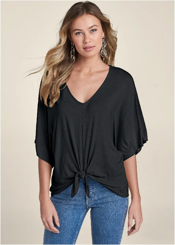 Wardrobe Essentials Knot Twist V-Neck Tee - Black