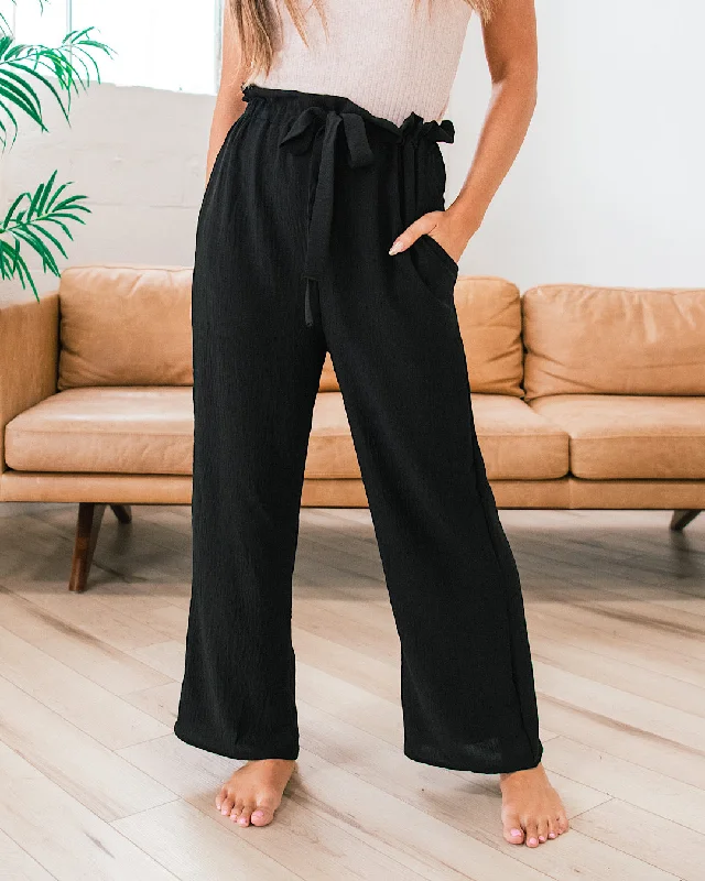 Classic Women's Clothing Styles Ellen Black Paperbag Waist Pants