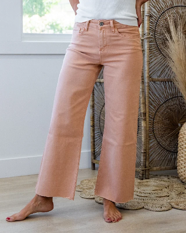 Save Big Vervet Skye Wide Leg Non Distressed Crop Jeans - Soft Sand